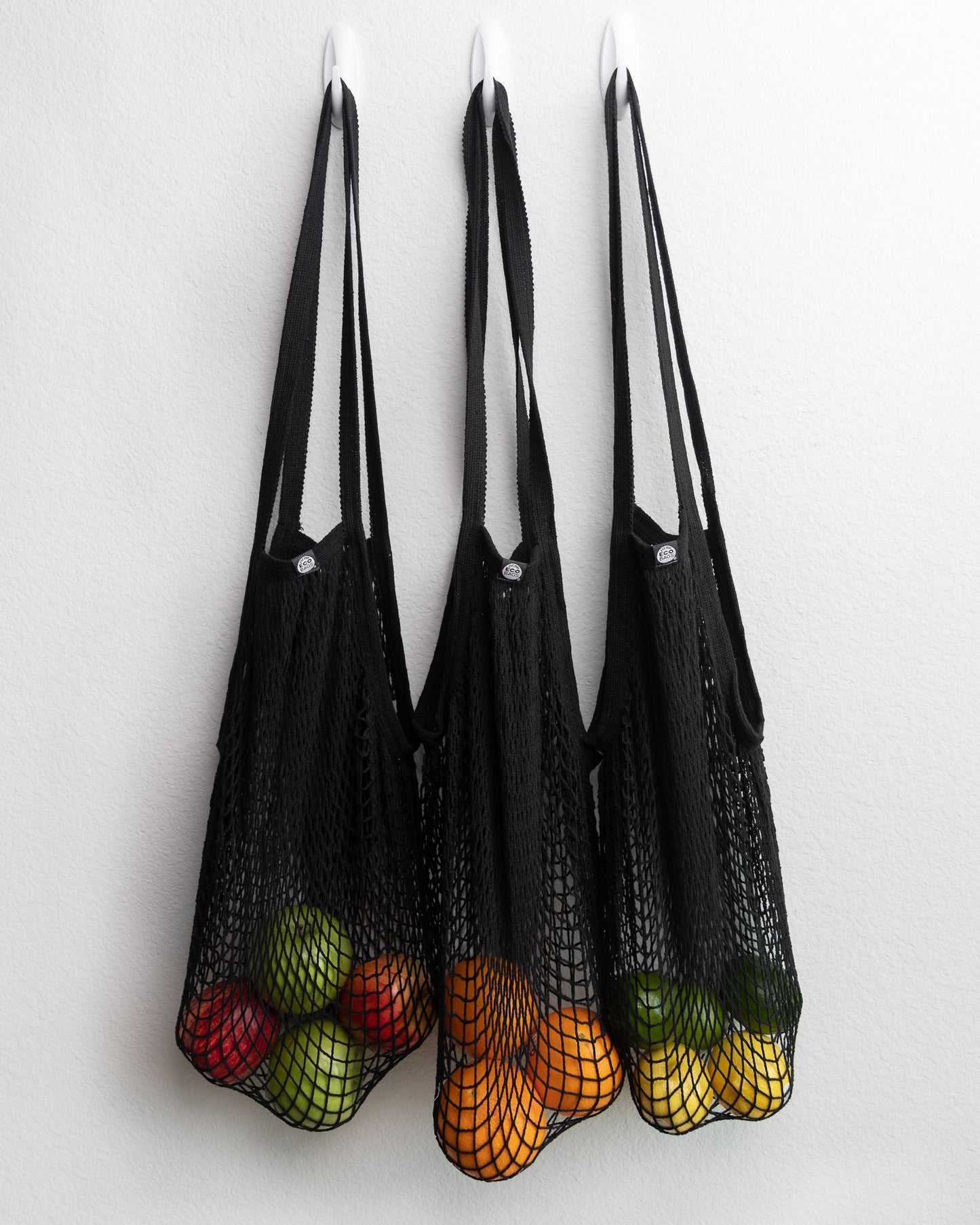 Natural Cotton Long Handle String Bag | Black.