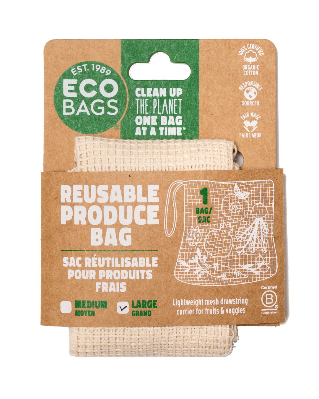 Packaged Organic Mesh Drawstring - Large.