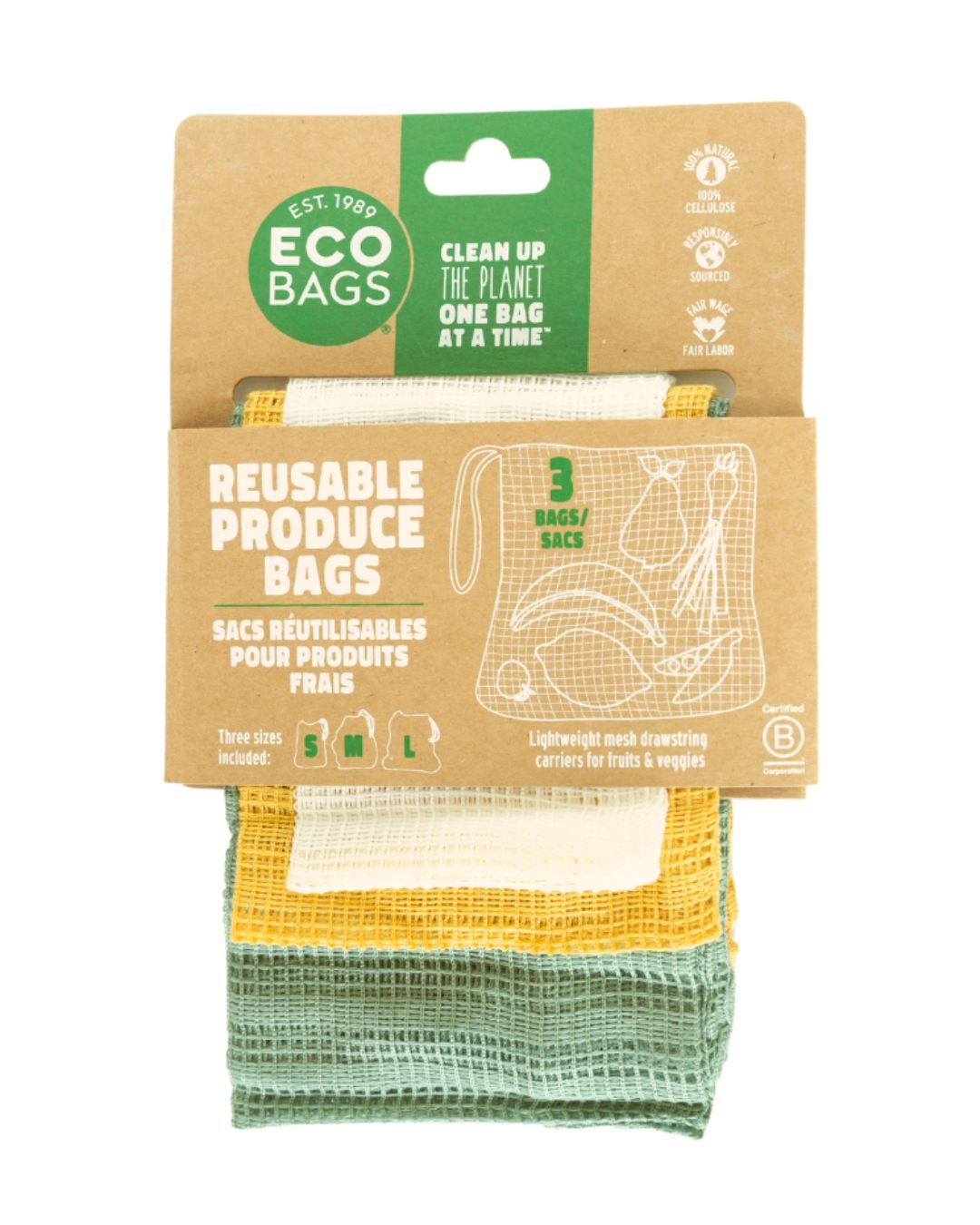 Packaged Cellulose Reusable Produce Bags | 3 Pack.