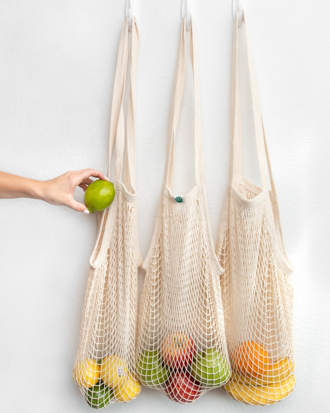 Packaged Natural Cotton String Bag | Long Handle.