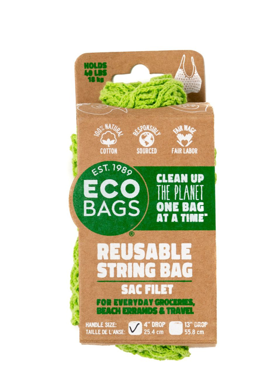 Packaged Natural Cotton String Bag | Tote Handle.