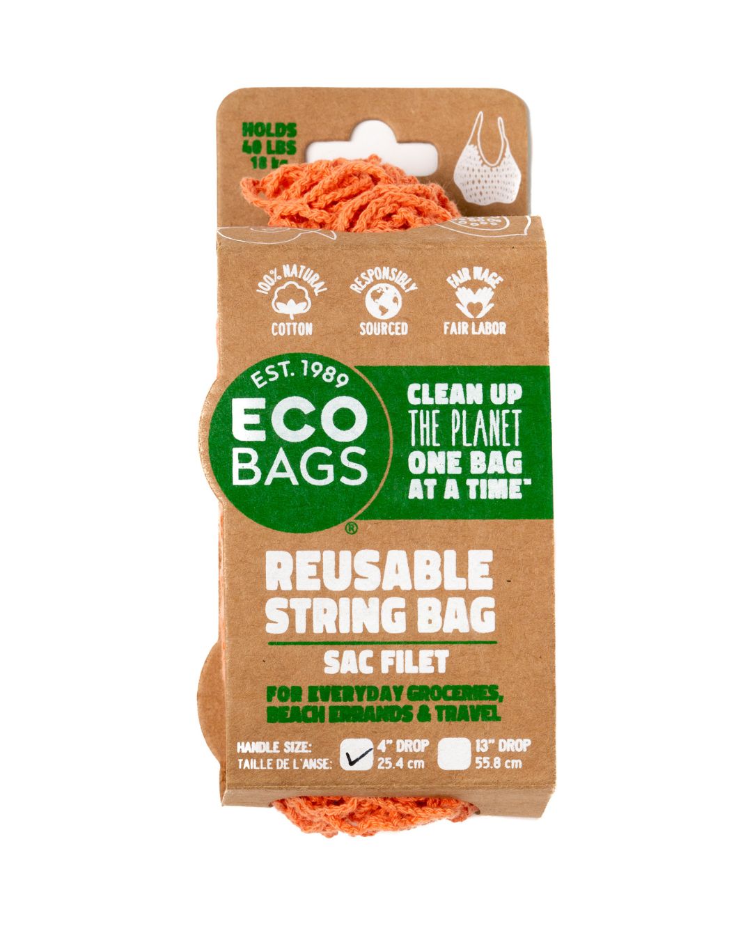 Packaged Natural Cotton String Bag | Tote Handle.