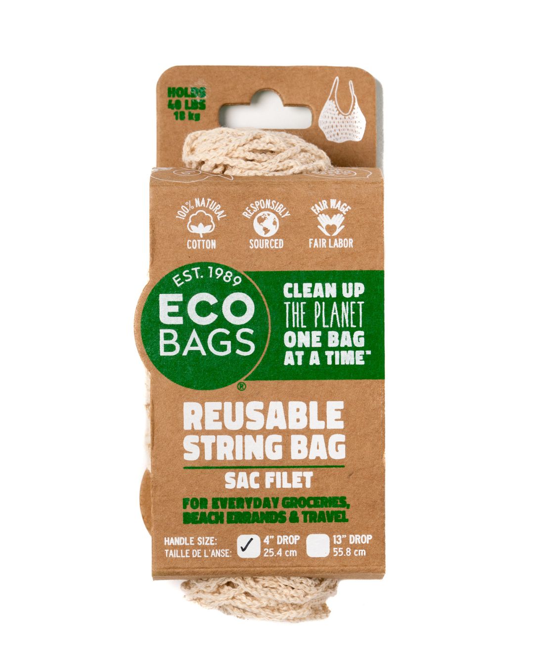 Packaged Natural Cotton String Bag | Tote Handle.