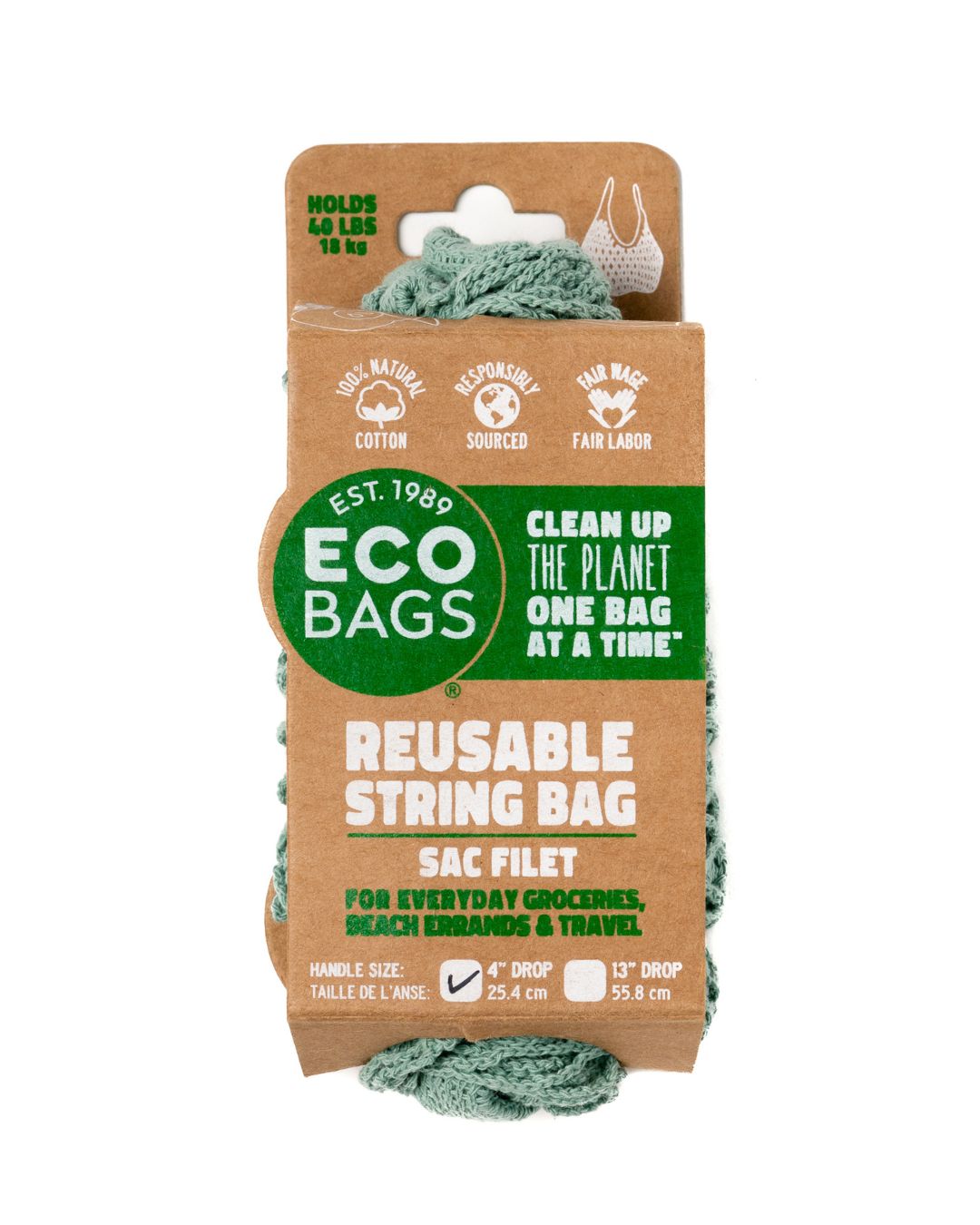 Packaged Natural Cotton String Bag | Tote Handle.