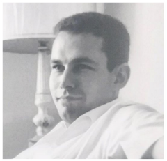 A black and white photo of the founder's father